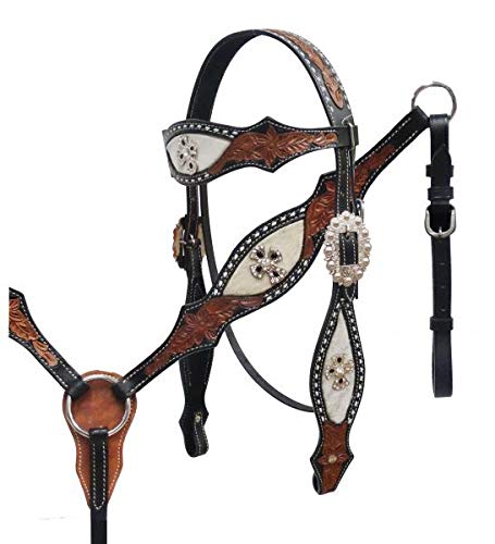 NEW TACK!! Showman Floral Tooled MEDIUM OIL Leather Bridle & Breast Collar Set! 