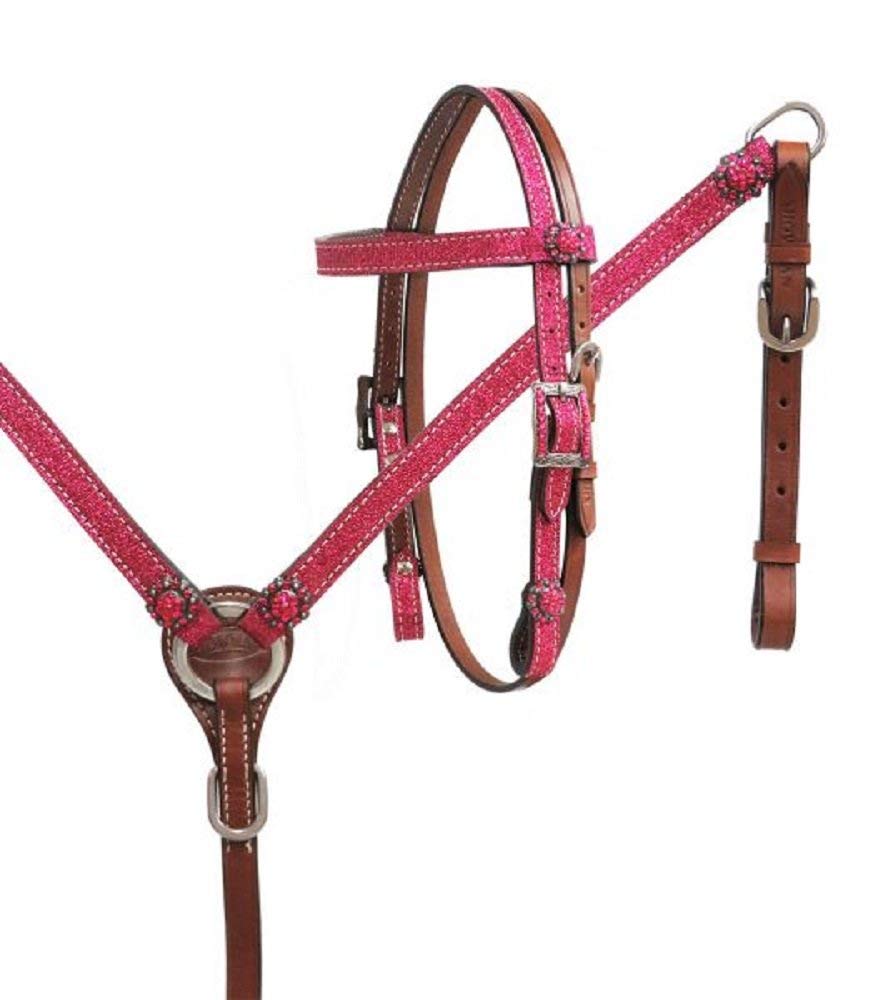 Showman PONY SIZE PINK Glitter Overlay Leather Headstall & Breast Collar Set! 