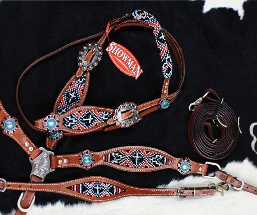 Showman Medium Leather Wither Strap w/ Red Beaded Cross Design Inlay 
