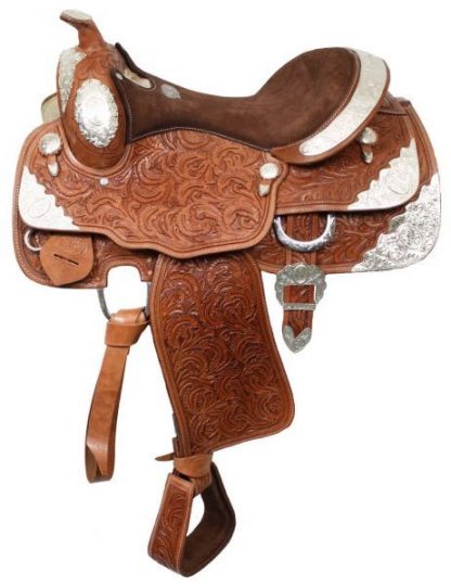 16" Fully Tooled Western Show Saddle - Full Silver Package - Made from Premium Leather - Medium Oil