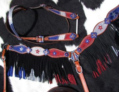 Red, Silver, and Blue Glitter Western Bridle 3 Piece Set-2