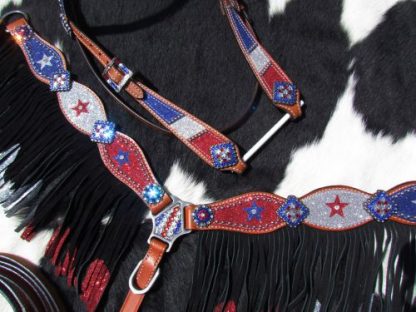 Red, Silver, and Blue Glitter Western Bridle 3 Piece Set-4