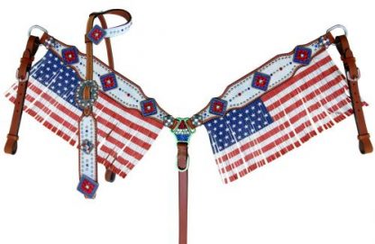 American Flag fringed headstall and breast collar set