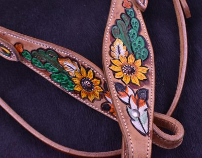 Hand Painted Sunflower and Cactus Browband Headstall and Breastcollar Set-2