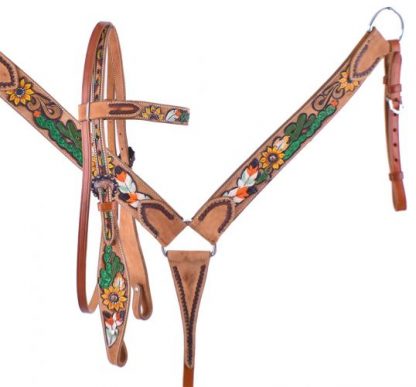 Hand Painted Sunflower and Cactus Browband Headstall and Breastcollar Set