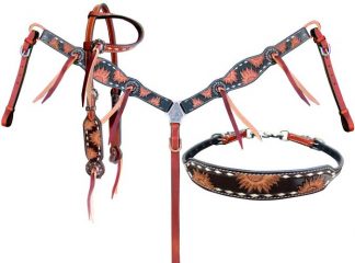 4 Piece Set Engraved Sunflower Leather Single Ear headstall and breastcollar set-1