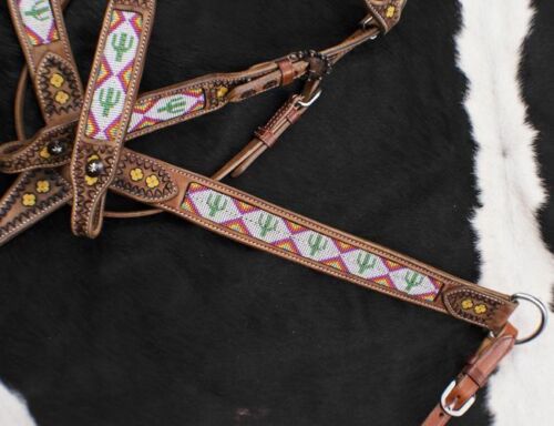 Showman Leather SPUR STRAPS Hot Pink Black Teal Lime Yellow Navajo BEADED Inlay 