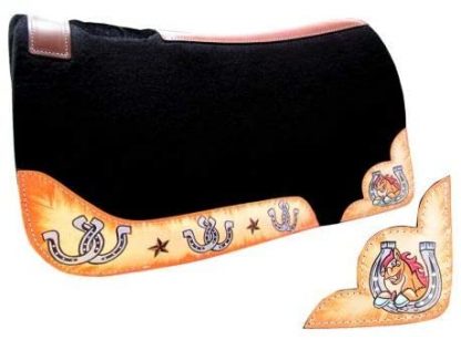 Showman Pony Size 24" x 24" Smiling Horse and Horseshoe Print Felt pad