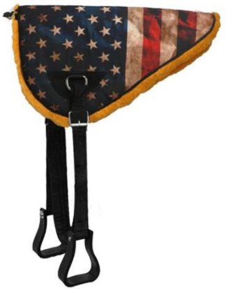 Showman USA American Flag Distressed Look Design Bareback Saddle Pad with Kodel Fleece Bottom Nylon Girth and Stirrups