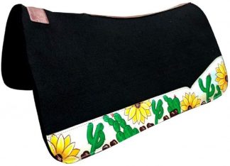 Showman 31" x 32" Black Felt Saddle Pad with Sunflower and Cactus Design