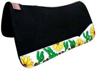 Showman 31" x 32" HORSE SADDLE PAD black with hand painted sunflower and cactus