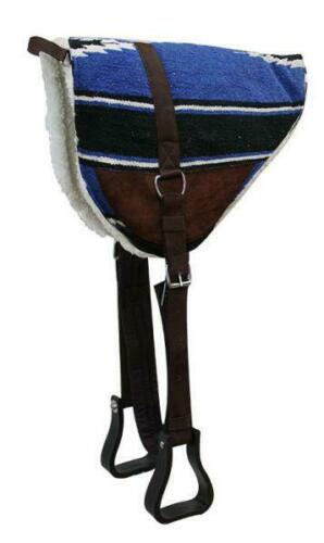 Showman Bareback pad girth horse Adult +stirrups Navajo Design Kodel Fleece BLUE