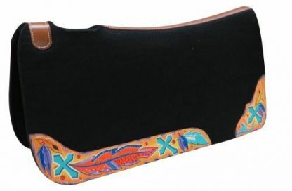 Showman 30"x32" BLACK Felt SADDLE PAD Painted Cross Feather Design Wear Leathers