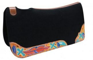 Showman 30"x32"x1" BLACK Felt Saddle Pad w/ Painted Cross & Feather Design! NEW!