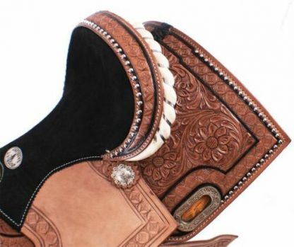 12" Double T Youth Barrel Style Saddle with hand floral tooling