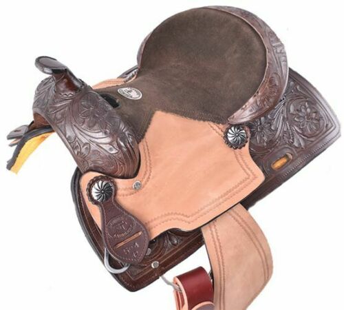 Double T 12" PONY SADDLE Floral Tooled Leather Matching Bridle Breastcollar SET 