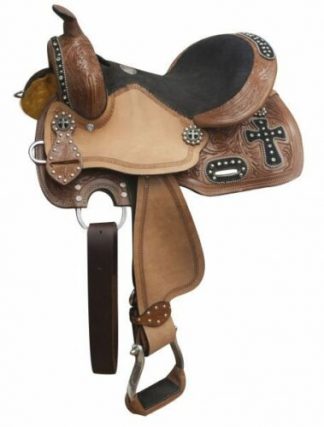 10 or 12" Double T Barrel Saddle with Silver Beaded Black Suede Cross Overlay!