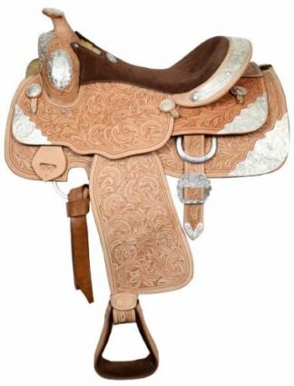 Double T 16" Close Contact SHOW SADDLE Fully Tooled Leather SQHB Tons of SILVER