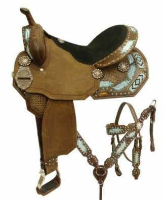 Double T BARREL SADDLE Bridle BreastCollar Reins BEADED Metallic Painted FEATHER