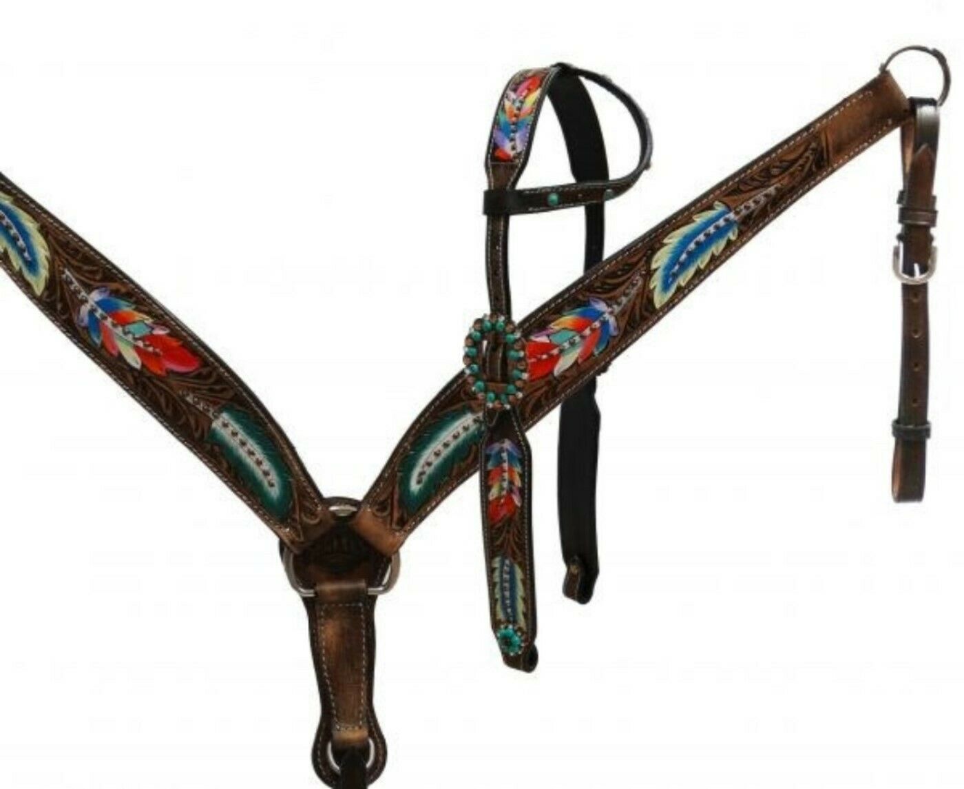 Showman Single ear headstall and breast collar set with painted cross HORSE TACK 