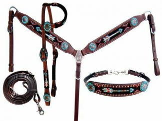 Showman 4 Piece Beaded Arrow Headstall, Breast Collar, Wither Strap & Reins Set
