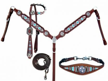 Breast Collar Wither Strap & Rein Set w/ Beaded Navajo Design!! Showman Bridle 