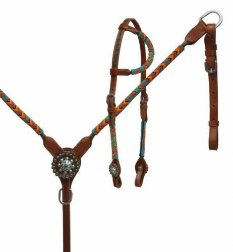 Showman Round Beaded Overlay Headstall and Breast Collar Set NEW HORSE TACK! 