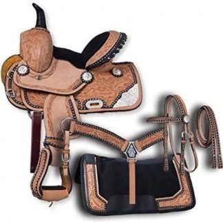 Breast Collar,Reins International Youth Child Premium Leather Western Barrel Racing Pony Miniature Horse Saddle Tack HR Get Leather Headstall Size 12 Inch Seat Available 