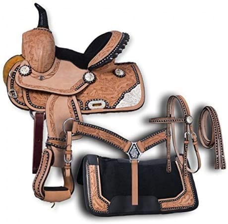 Breast Collar Reins Y&Z Enterprises Premium Leather Western Barrel Racing Horse Saddle Tack Size 14 to 18 Inches Seat Available Get Matching Leather Headstall 