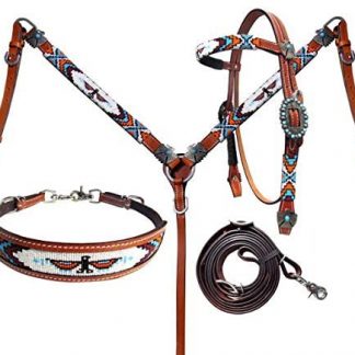 Showman Beaded Thunderbird 4 Piece Headstall, Breast Collar & Wither Strap Set! New Horse TACK!