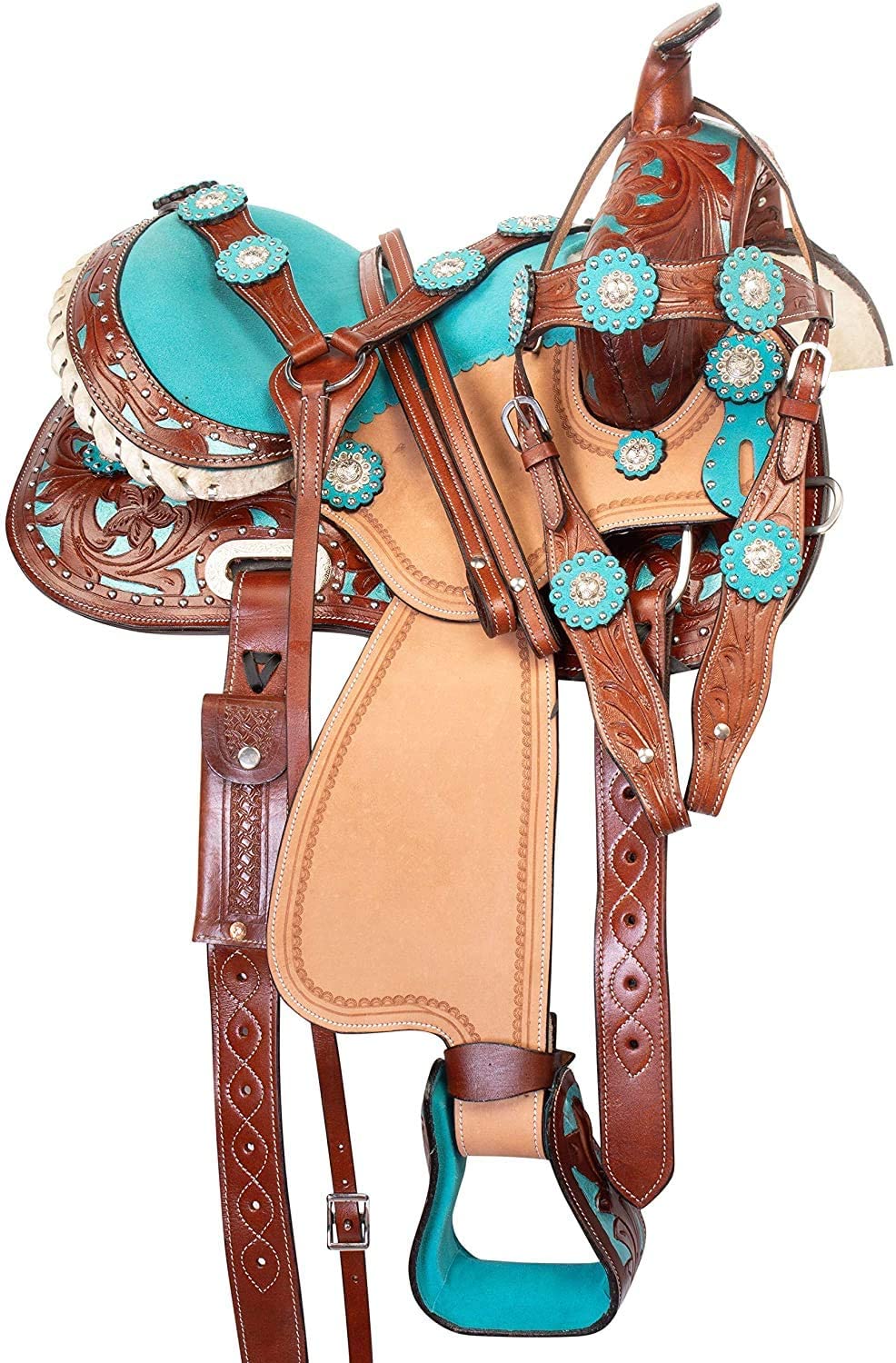Premium Leather Western Barrel Racing Horse Saddle Tack Set Size 11" to 12" 