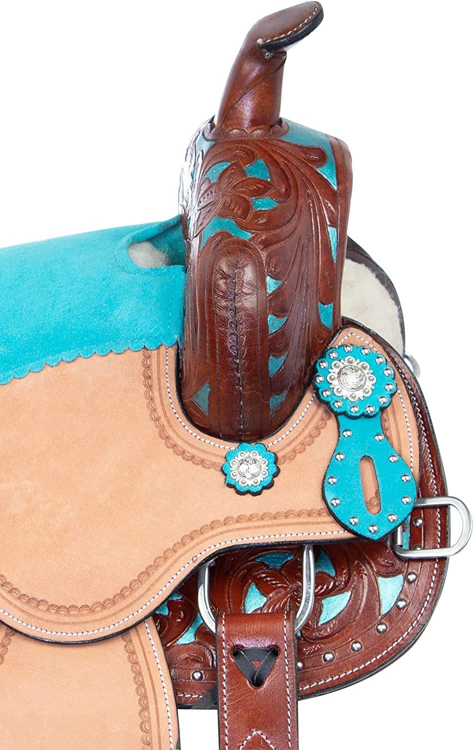 Blue Lake Pony Crystal Youth Kids Western Beautiful Pleasure Trail Premium Leather Pony Horse Saddle Free TACK Included-Color Brown & Black 