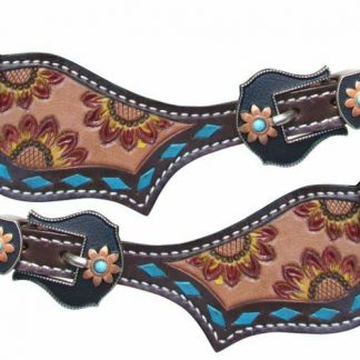 Showman Ladies Sunflower Tooled Leather Spur Straps 