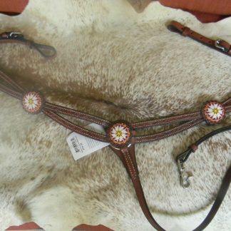 Beaded Conchos Dark Oil Leather Western Horse Breast Collar