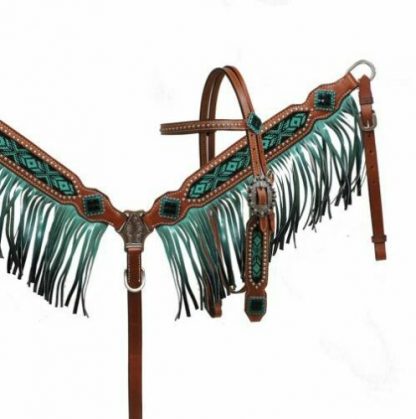Showman Beaded Headstall & Breast Collar Set w/ Ombre Fringe & Reins
