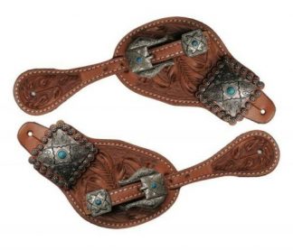 Showman Ladies Tooled Leather Spur Straps w/ Vintage TURQUOISE Stone Conchos NEW