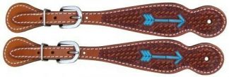 Showman Basket Weave Tooled Leather Spur Straps w/ TURQUOISE Rawhide Arrow! NEW!