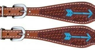 Showman Basket Weave Tooled Leather Spur Straps w/ TURQUOISE Rawhide Arrow! NEW!