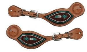 Showman LIGHT OIL Argentina Cow Leather Spur Straps w/ Beaded Inlay!! NEW TACK!!