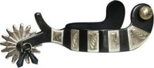 Showman Black Steel Jingle Bob Western Spurs w/ Engraved Silver Accents NEW TACK