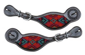 Showman DARK CHOCOLATE Argentina Cow Leather Spur Straps w/ Beaded Inlay!! NEW!!