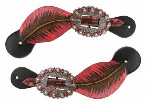 Showman Leather Spur Straps w/ PINK Hand Painted Feather Design! NEW HORSE TACK!