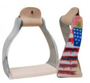Showman Twisted Angled Aluminum Stirrups w/ Painted Distressed American Flag NEW