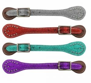 Showman Ladies Leather Spur Straps w/ Glitter Overlay