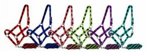 3-Ply Nylon Horse Halter w/ Embroidered Check Pattern & Lead