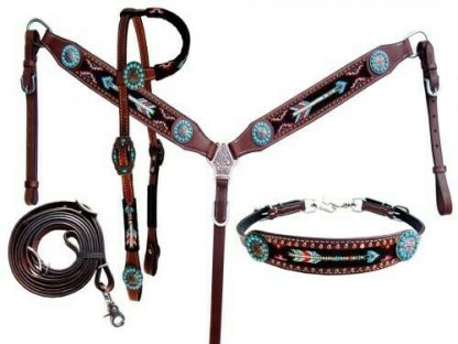 Showman Bridle, Breast Collar, Wither Strap & Rein Set w/ Beaded Arrow Design!!!