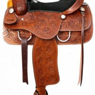 Double T 16" ROPER SADDLE Double Rigged FQHB Floral Tooled Suede Leather Seat