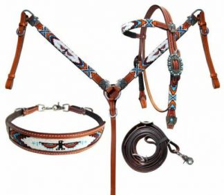 Beaded Thunderbird Headstall Breast Collar Wither Strap & Contest Rein SET NEW