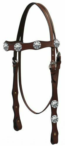 Western Leather Headstall w/ Silver Engraved Conchos & Reins