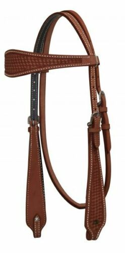 Showman Argentina Cow Leather Headstall w/ Basketweave Tooling